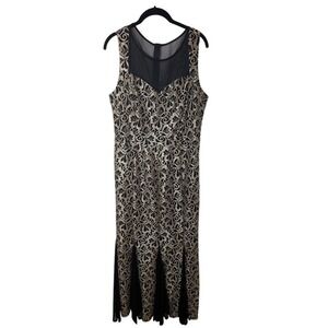 Enfoucs Studios Lace Maxi Dress Black Gold Formal Evening Gown Party Dress Sz 12